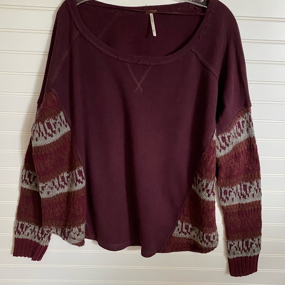 Free People sweatshirt with knit sweater patterned panels